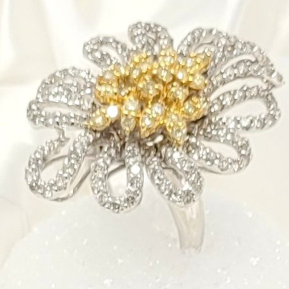 2.51ctw Yellow White Diamond Ring18K White Gold Floral Design Size 7.5 14.5g - Picture 5 of 5